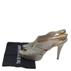 Pre Owned Prada Grey Leather Platform Slingback Sandals Size 40