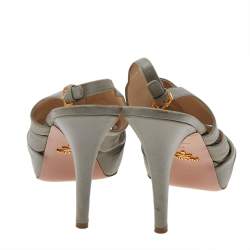 Pre Owned Prada Grey Leather Platform Slingback Sandals Size 40