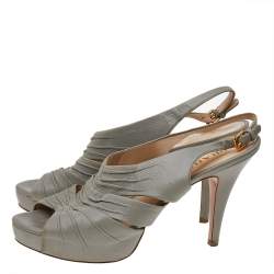 Pre Owned Prada Grey Leather Platform Slingback Sandals Size 40