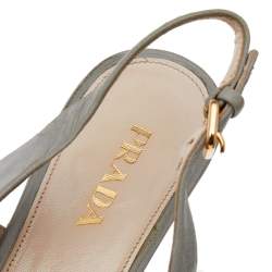 Pre Owned Prada Grey Leather Platform Slingback Sandals Size 40