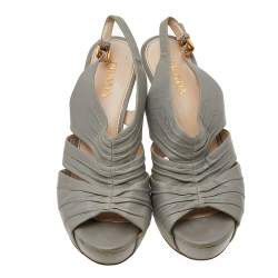 Pre Owned Prada Grey Leather Platform Slingback Sandals Size 40