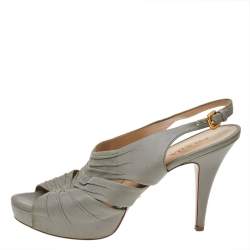 Pre Owned Prada Grey Leather Platform Slingback Sandals Size 40