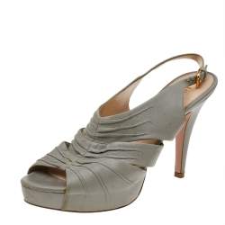 Pre Owned Prada Grey Leather Platform Slingback Sandals Size 40