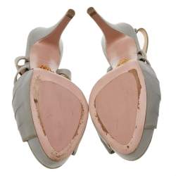 Pre Owned Prada Grey Leather Platform Slingback Sandals Size 40