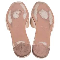 Pre Owned Prada Beige Patent Saffiano Leather Flat Slides Size 38