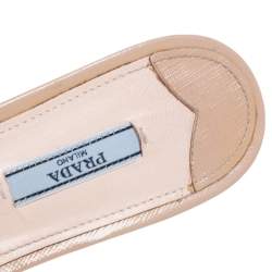 Pre Owned Prada Beige Patent Saffiano Leather Flat Slides Size 38