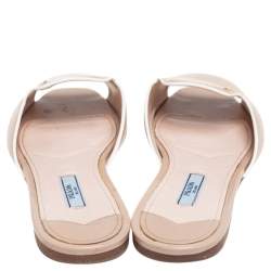 Pre Owned Prada Beige Patent Saffiano Leather Flat Slides Size 38