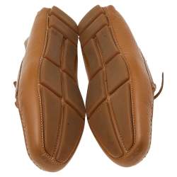 Pre Owned Prada Tan Leather Bow Slip On Loafers Size 38