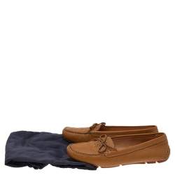 Pre Owned Prada Tan Leather Bow Slip On Loafers Size 38