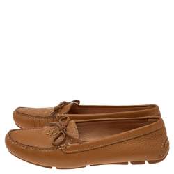 Pre Owned Prada Tan Leather Bow Slip On Loafers Size 38