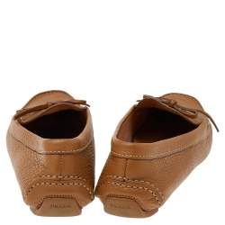 Pre Owned Prada Tan Leather Bow Slip On Loafers Size 38