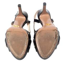 Prada Black Strappy Patent Leather Bow Open Toe Slingback Sandals Size 39.5