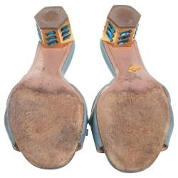 Pre Owned Prada Blue Patent Leather Bow Crystal Embellished Sandals Size 39