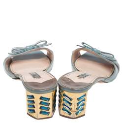 Pre Owned Prada Blue Patent Leather Bow Crystal Embellished Sandals Size 39