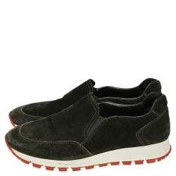 Pre Owned Prada Green Suede Slip on Sneakers Size 37.5