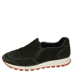 Pre Owned Prada Green Suede Slip on Sneakers Size 37.5
