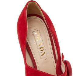 Pre Owned Prada Red Suede Mary Jane Button Pumps Size 37.5