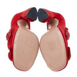 Pre Owned Prada Red Suede Mary Jane Button Pumps Size 37.5