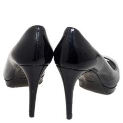 Pre Owned Prada Black Patent Leather Peep Toe Pumps Size 36.5