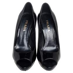 Pre Owned Prada Black Patent Leather Peep Toe Pumps Size 36.5