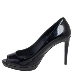 Pre Owned Prada Black Patent Leather Peep Toe Pumps Size 36.5
