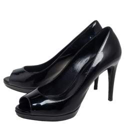 Pre Owned Prada Black Patent Leather Peep Toe Pumps Size 36.5