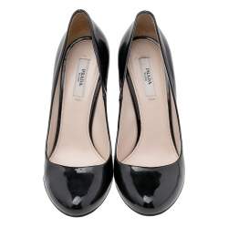 Pre Owned Prada Black Patent Leather Round Toe Pumps Size 35.5