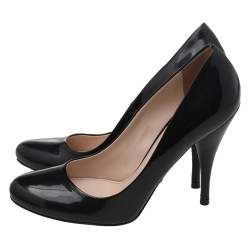 Pre Owned Prada Black Patent Leather Round Toe Pumps Size 35.5