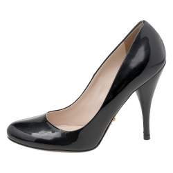 Pre Owned Prada Black Patent Leather Round Toe Pumps Size 35.5
