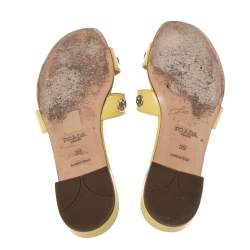 Pre Owned Prada Yellow Patent Leather  Embellished Flat Sandals  Size 39