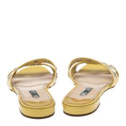 Pre Owned Prada Yellow Patent Leather  Embellished Flat Sandals  Size 39