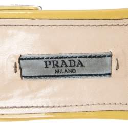 Pre Owned Prada Yellow Patent Leather  Embellished Flat Sandals  Size 39
