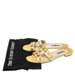 Pre Owned Prada Yellow Patent Leather  Embellished Flat Sandals  Size 39