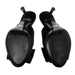 Pre Owned Prada Navy Blue Velvet Grosgrain Peep Toe Mules Size 38.5