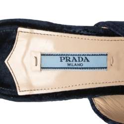 Pre Owned Prada Navy Blue Velvet Grosgrain Peep Toe Mules Size 38.5
