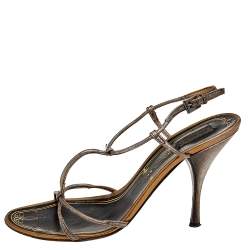 Pre Owned Prada Metallic Grey Leather Strappy Ankle Strap Sandals Size 36.5