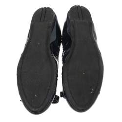 Pre Owned Prada Dark Blue Patent Leather Bow Ballet Flats Size 38.5