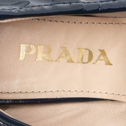 Pre Owned Prada Dark Blue Patent Leather Bow Ballet Flats Size 38.5