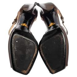 Pre Owned Prada Olive Green Patent Leather Pleated Square Toe D' Orsay Pumps Size 39.5