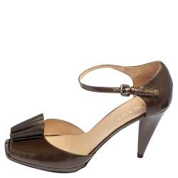 Pre Owned Prada Olive Green Patent Leather Pleated Square Toe D' Orsay Pumps Size 39.5