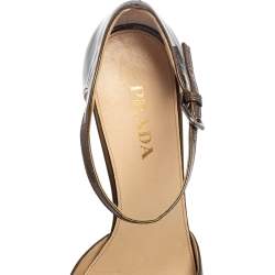 Pre Owned Prada Olive Green Patent Leather Pleated Square Toe D' Orsay Pumps Size 39.5