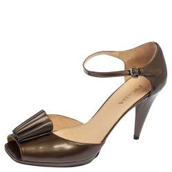 Pre Owned Prada Olive Green Patent Leather Pleated Square Toe D' Orsay Pumps Size 39.5