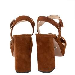 Pre Owned Prada Brown Suede Platform Ankle Strap Sandals Size 39.5