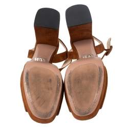 Pre Owned Prada Brown Suede Platform Ankle Strap Sandals Size 39.5