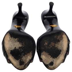 Pre Owned Prada Black Saffiano Patent Leather Bow Slides Size 39