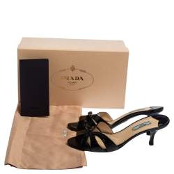 Pre Owned Prada Black Saffiano Patent Leather Bow Slides Size 39