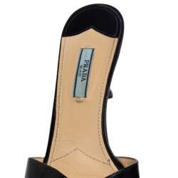 Pre Owned Prada Black Saffiano Patent Leather Bow Slides Size 39