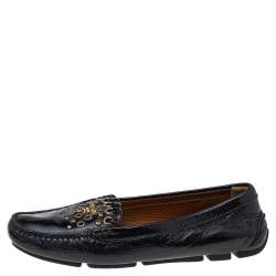 Prada Black Patent Leather Studded Slip On Loafers Size 36
