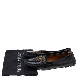 Prada Black Patent Leather Studded Slip On Loafers Size 36