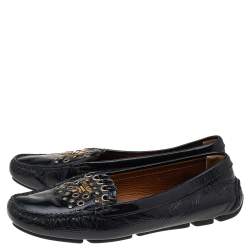 Prada Black Patent Leather Studded Slip On Loafers Size 36